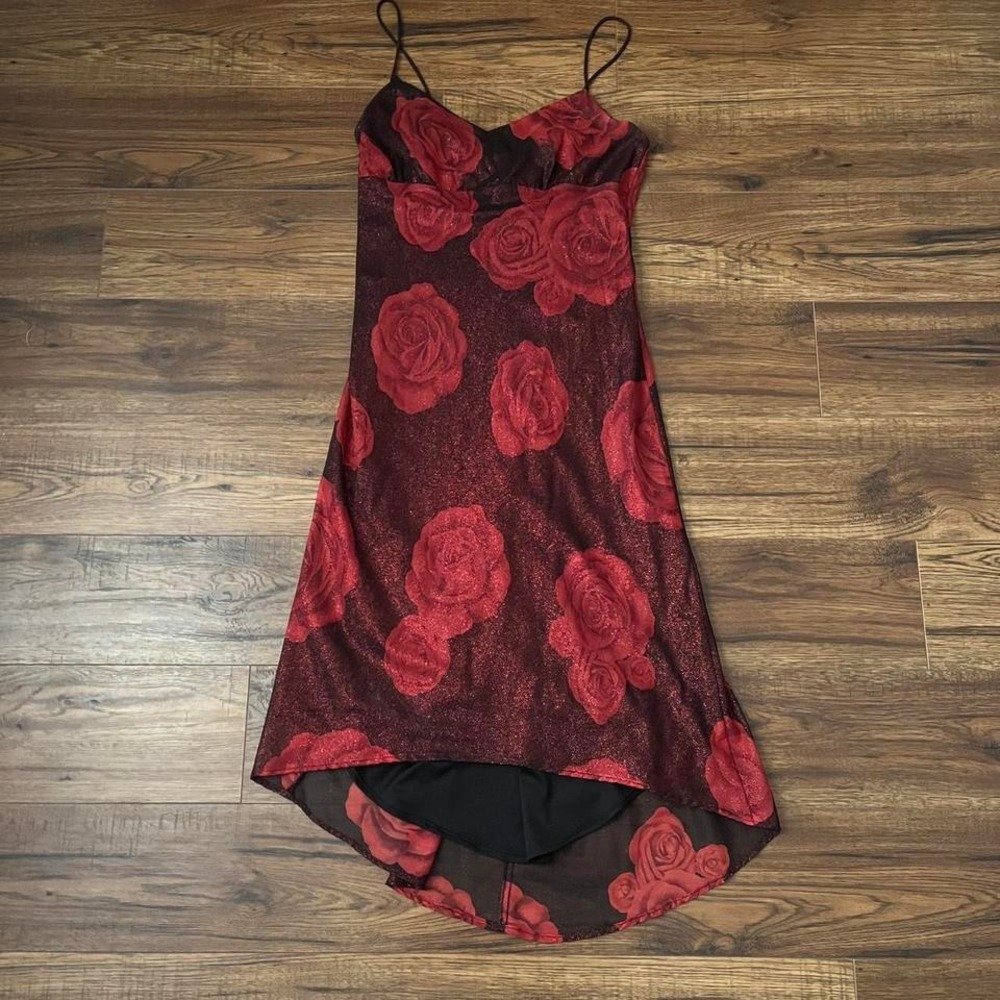 Y2K Rose High‎ Low Slip Party Dress Sparkle Medium Coquette Whimsygoth Fairycore